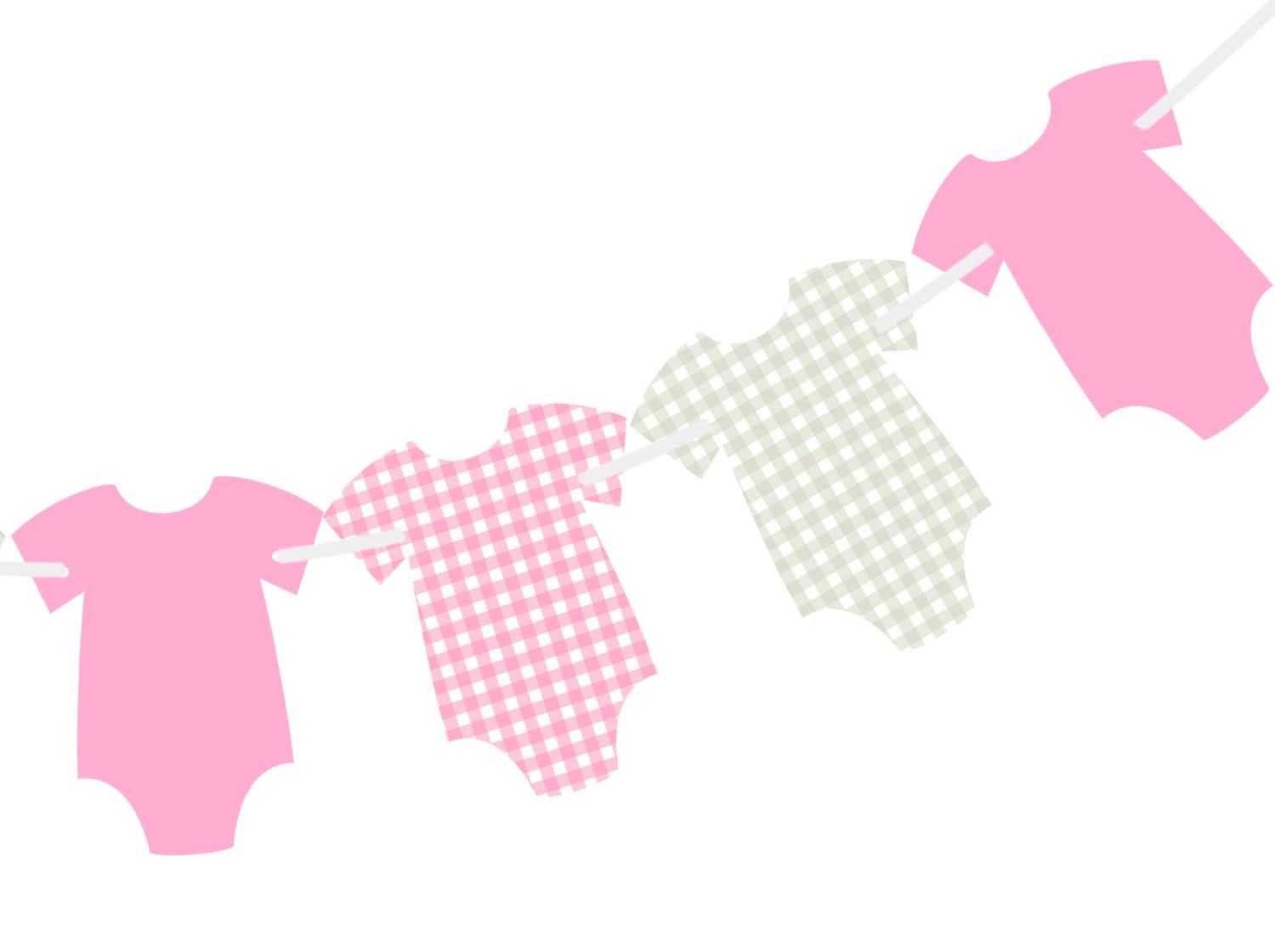 Pre-Strung Pink Gingham Bodysuit Baby Shower Garland Banner - 9 Double-Sided Onesie Cards-Baby Shower Decoration for Girls, Pink Nursery Decor, Newborn Celebration Banner