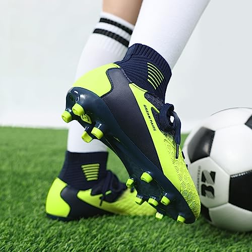 image for DREAM PAIRS Boys Girls HZ19002K Dark Blue Neon Green Soccer Football C