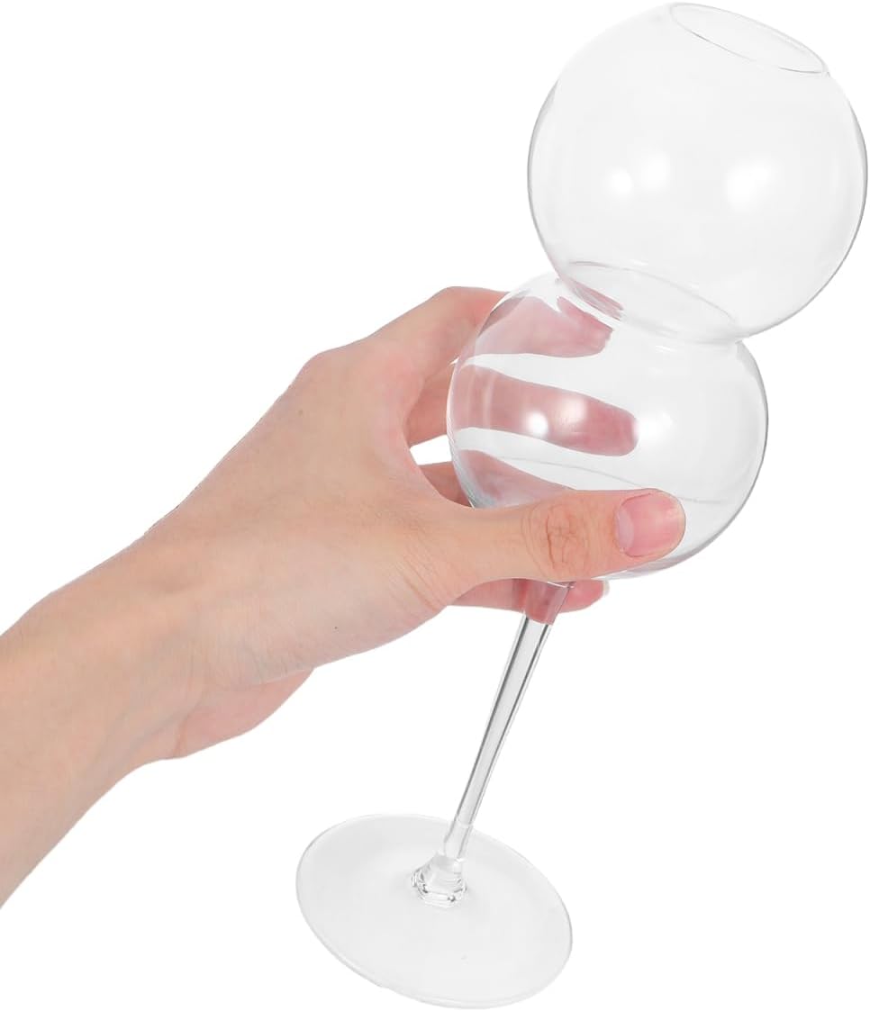 Creative Cocktail Glasses Set of 2, 16Oz Ripple Drinking Glasses, Gourd Shaped Glass Cups, Vintage Stem Design Wine Glasses,Clear Ripple Glassware,Water Glasses,Champagne Cups,Whiskey Glasses