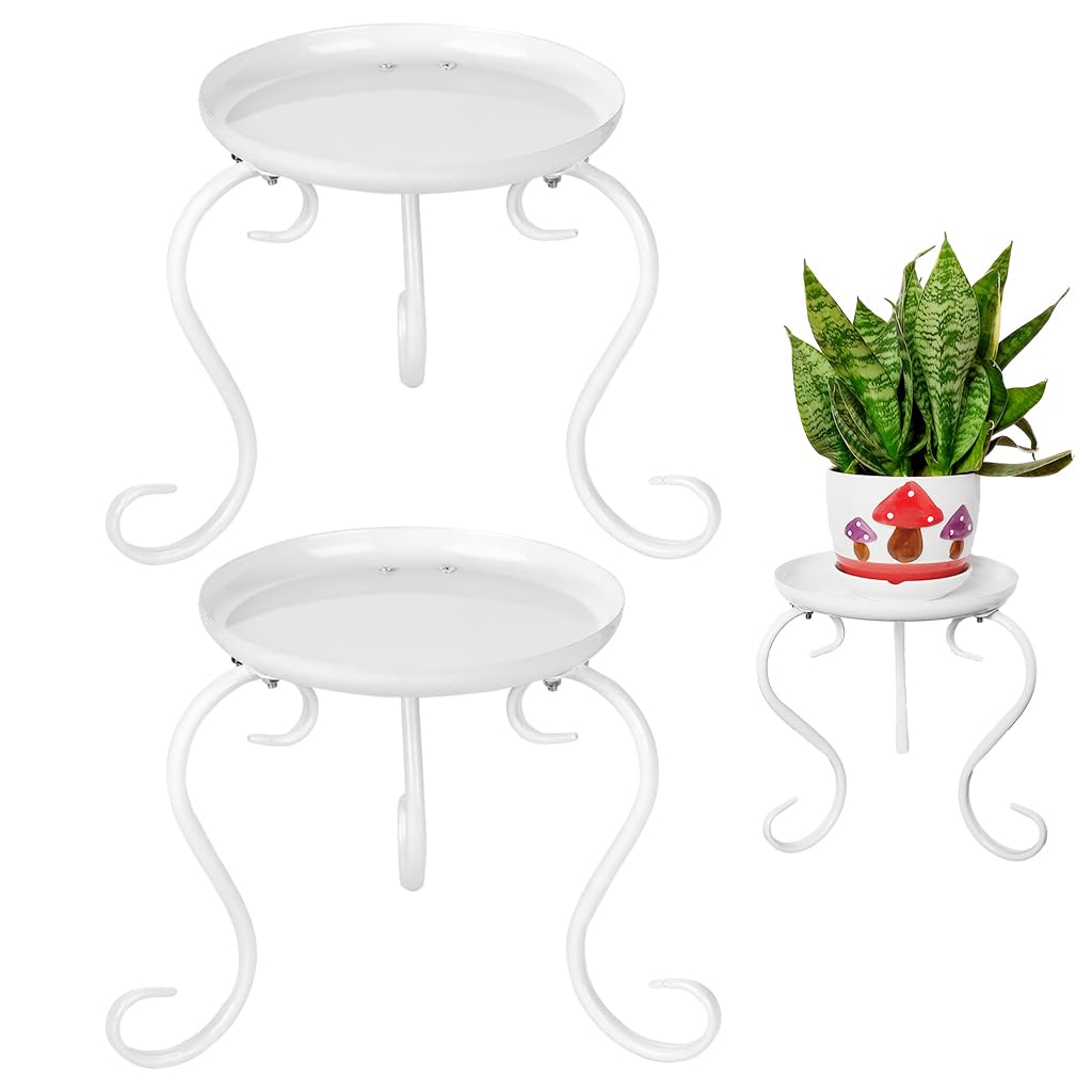 HASTHIP® White Metal Plant Stand - Plant Holders Indoor Stand - Round Planter Tray Floor Stand For Holding Plant Pots - Anti-Rust Iron Plant Pot Shelf - Plant Stand for Indoor & Outdoor (2 Pack ) (B0CQ58FNXY) Amazon Price History, Amazon Price Tracker