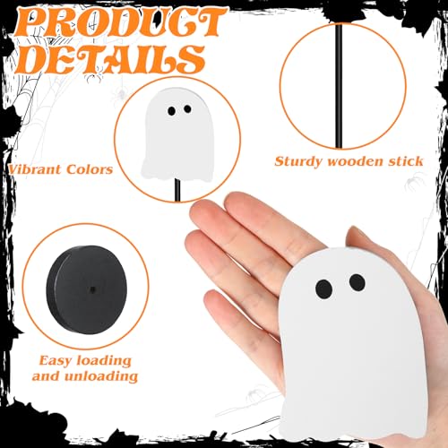 Image of Briwooody 6 Pcs Halloween Table Decorations Cute Ghost Wooden Signs Halloween Tiered Tray Decor White Ghost Spooky Table Centerpiece Tall Block Sign for Party Home Mantel Shelf Room Decor