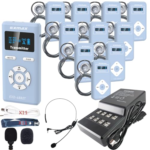 EXMAX EXD-6882 2.4GHz Sistema inalámbrico de Tour Guide para Audio y Voz con 1 Transmisor y 10 Receptores miniatura 1