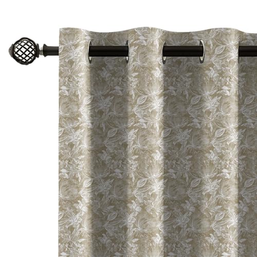 Image of LINENWALAS Printed Blackout Curtains for 5 Feet Window | Set of 2 | Printed Drapes | Thermal Insulated, Room Darkening Panels with Grommet Hanging for Living Room (Khakhi Flora)