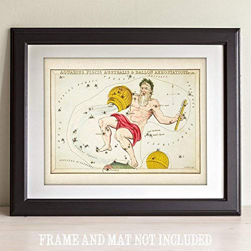 Aquarius Zodiac Antique Constellation Poster - Vintage Astrology Constellation Print, Mythological Antique Decor, Star Sign Room Decoration And Birthday Gift Idea, 11X14 Unframed Art Print Poster #TOP7