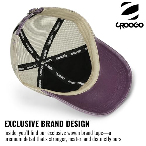 Image of Croogo Leather Patch Mesh Back Cap Washed Cotton Dad Hat | Breathable Material /Adjustable Design /Unstructured Hats /Vintage Wash /Exclusive Products