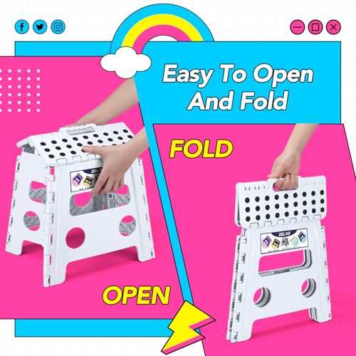 Image of Delxo Folding Step Stool 13 inch 2 Pack,300 Lbs Step Stool for Kids&Adults | Foldable Step Stool,Non-Slip Foot Stools with Handle Lightweight Collapsible stools for Kitchen,Bathroom,Bedroom,Garden White