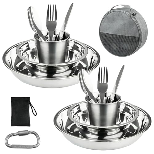Campingbesteck Set für 2 Personen - Camping Geschirr Set mit