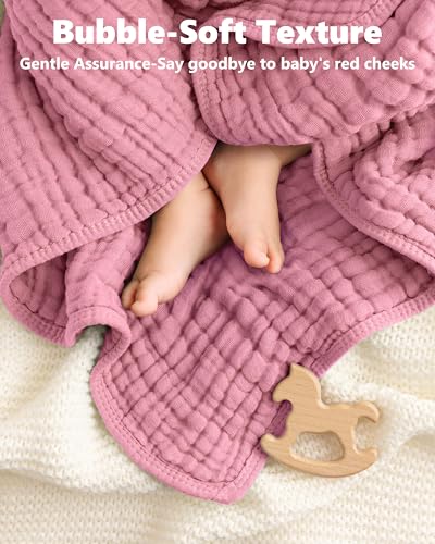 Image of Baby Girl Bath Towels, 100% Muslin Cotton Hooded Baby Towels for Newborn, 2 Pack Baby Towels with Hood for Infant Toddler and Kids, Large 32x32Inch Bath Essentials, Soft and Absorbent