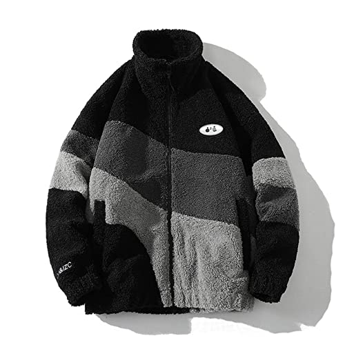 HB1 Vintage Polar Fleece Jacket Oversized Windproof Jacket Winter Warm Coat Casual Stand-up Collar Men Outwear