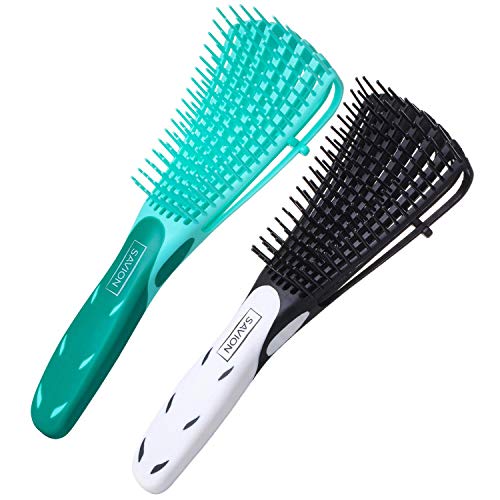 SAVION Set of 2 Detangling Curly Hair Brush for Women - Version 2 - Stronger and More Flexible - Hair Detangler Brush with 8 Flexible Free Hair Detangling Comb Arms for Natural Black Hair Afro 3/4abc