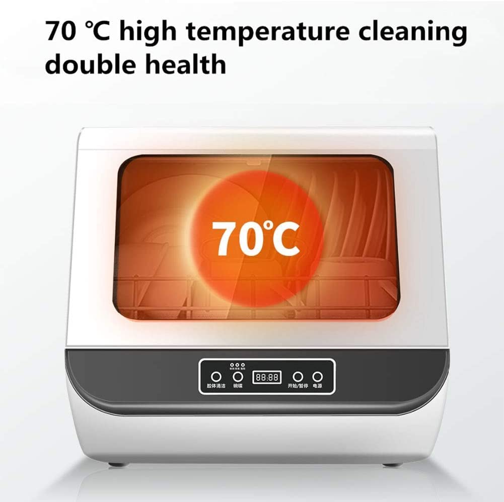 Lavastoviglie da tavolo autoportante compatto ad alta pressione con display a LED interno in acciaio inox, basso livello di rumorosità e disinfezione ad alta temperatura, 450 x 400 x 450 mm