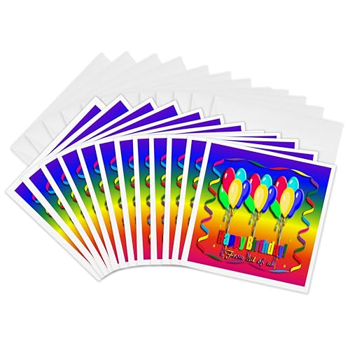 Cartes de vœux 3dRose Happy Birthday de groupe avec ballons colorés
