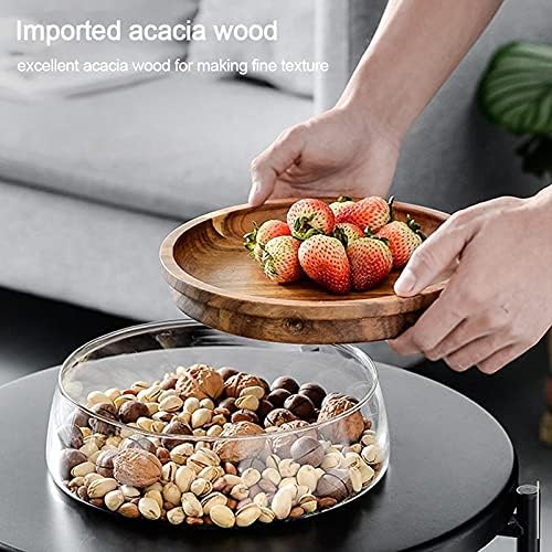 Fruit Bowl Glass Storage Box Dried Fruit Nut Flat Container Double Layer Candy Snack Organiser Fruit Tray With Wooden Decorative Fruit Basket