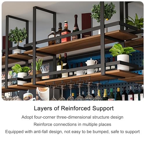 Casier à vin suspendu et mural avec support de verre flottant pour cuisine
