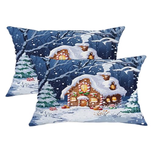 Juego de 2 fundas de almohada de hombre de jengibre con cremallera, suave y transpirable, diseño de paisaje navideño, 30,5 x 50,8 cm, terciopelo decorativo para sofá, habitación, porche