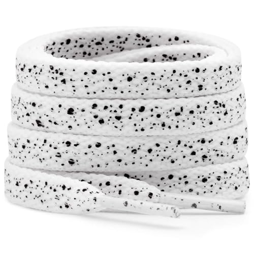 DELELE Print Flat Shoelaces for Sneakers: Colored Athletic Shoe Laces Elastic Lace 2 Pair, 02 White Black, 55 inch(140CM)