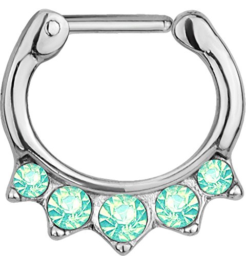 Forbidden Body Jewelry 16G Surgical Steel Synthetic Green Opal Hanger Septum Clicker Hoop #TOP20
