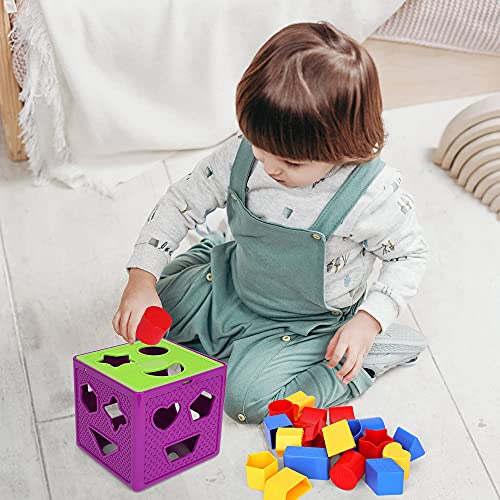 Playkidiz Shape Sorter Toy, Toddler And Baby Stem Sorting And Matching Activity Cube, 18 Blocks Colorful Sorter Box, My First Baby Toys Gift For Boys & Girls #TOP4