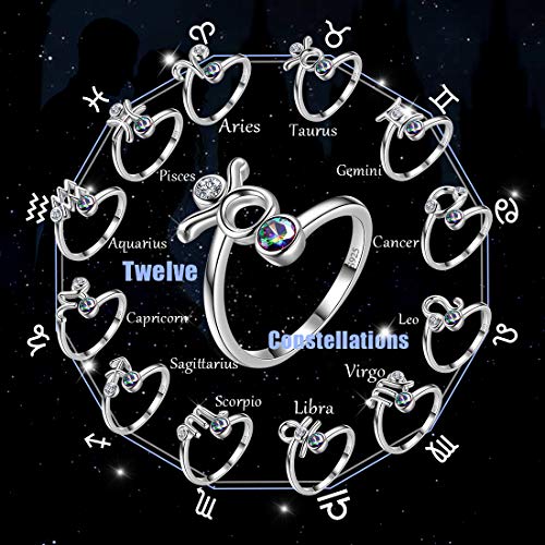 Anillos del zodiaco ajustables de plata de ley, el regalo de horóscopo para mujeres 7