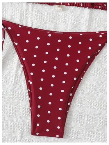 Image of SOLY HUX Women's Polka Dots Print Bathing Suit Halter Triangle Tie Side Bikini Sets Two Piece Swimsuit