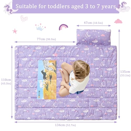 Image of Toddler Nap Mat for Preschool 50''x30'' Sleeping Mat with Removable Pillow and Minky Blanket for Kids Ages 3-7 Roll Up Soft Sleeping Bag for Boys Girls Kindergarten Daycare Sleepover