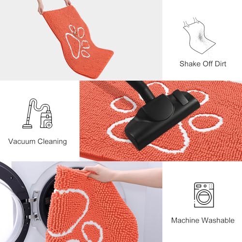 Image of Smiry Dog Door Mat for Muddy Paws, Absorbent Dirt Trapper Non Slip Quick Dry Washable Chenille Mat for Mud Dogs, Entry Rug for Indoor and Outdoor (30x20 Inches, Coral and White)
