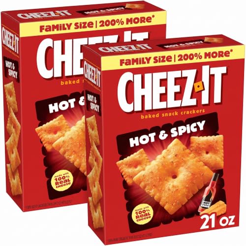 Cheez-It Baked Snack Crackers, Lunch Snacks, Family Size, Hot and Spicy, 21oz Box (1 Box) (Pack of 2)