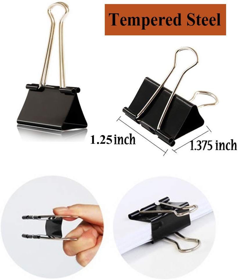 40 Pcs Medium Binder Clips 1.25 Inch Length for Office