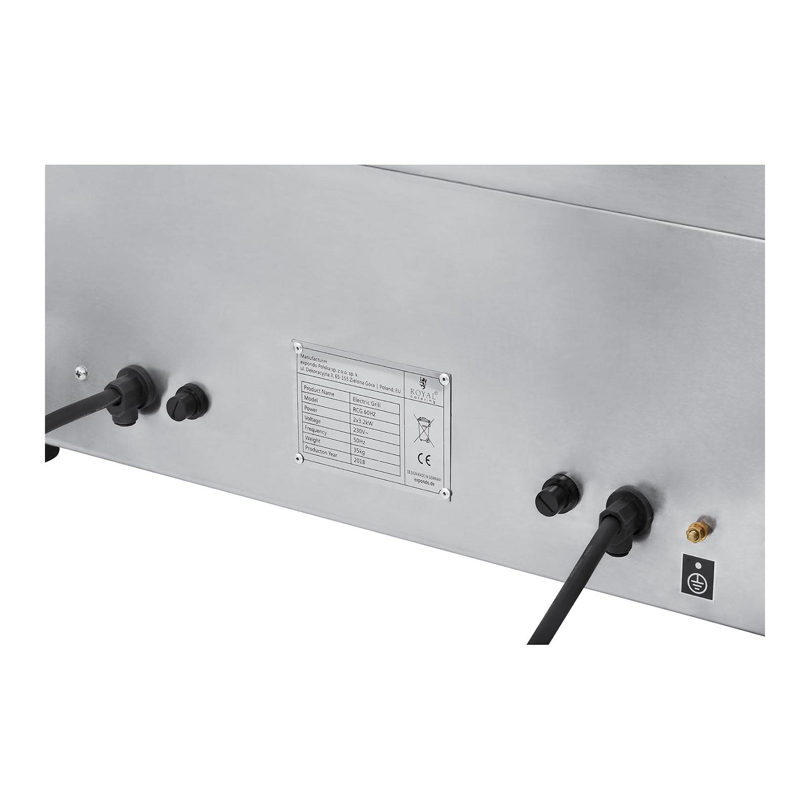 Royal Catering RCG 60H2 grill elektryczny, podwójna płyta grillowa (długość: 60 cm, 2 x 3200 W, gładka powierzchnia grzewcza, 2 strefy grzewcze, ochrona przed pryskaniem i odpływ)