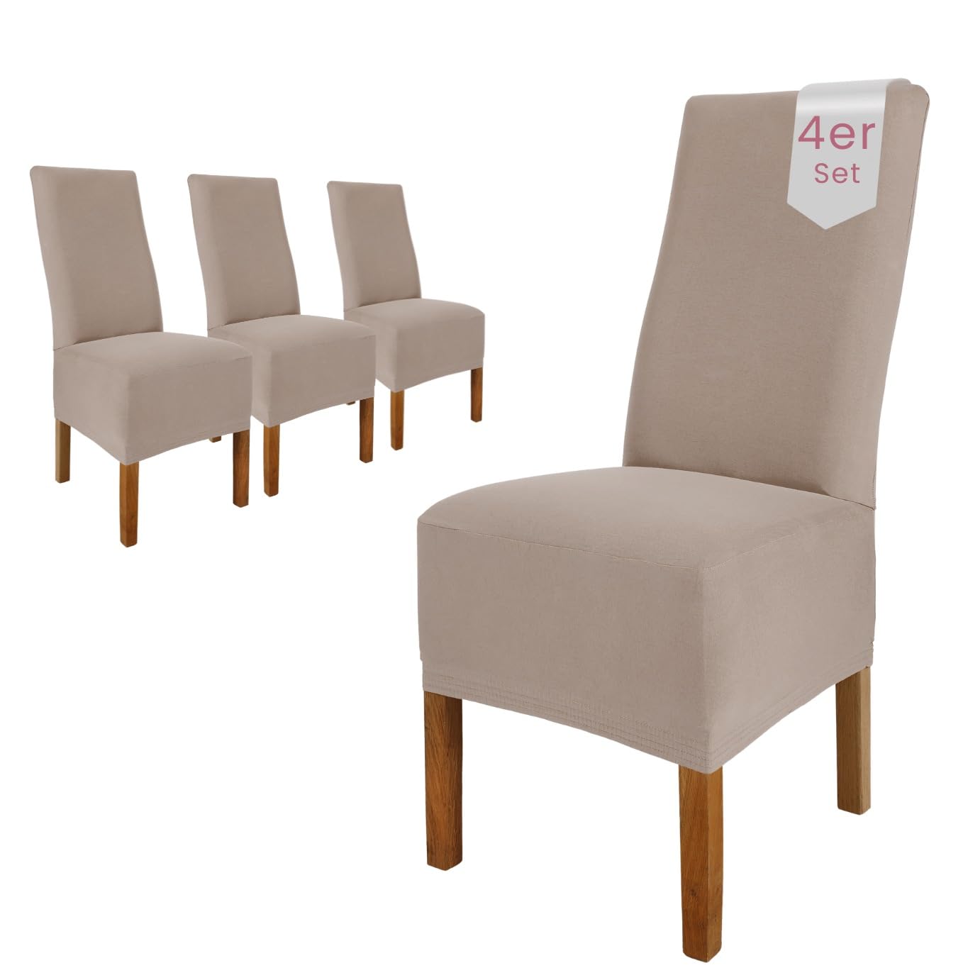 SCHEFFLER-Home Housse de Chaise Extensible « Emma » / Lot de 4 / Taupe / Élastique en Coton / Avec Bande Élastique / Élégante
