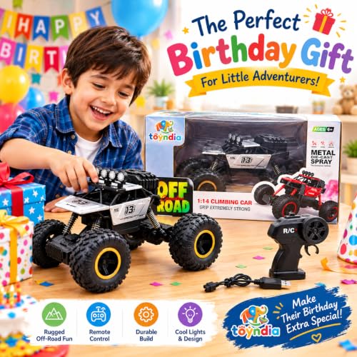 Image of Rechargeable Remote Control Monster Truck RC Car for Kids, Big 2WD Off-Road Rock Crawler with Water Mist Spray,Climbing Car with Shockers,Racing Toy for Boys & Girls 5+ Years, Assorted colours
