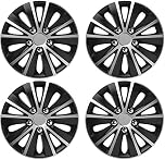 UKB4C 13" 14" 15" 16" Alloy Look Black & Silver Stripe Multi-Spoke Wheel Trims Hub Caps Covers Protectors (14")