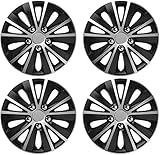 UKB4C 13" 14" 15" 16" Alloy Look Black & Silver Stripe Multi-Spoke Wheel Trims Hub Caps Covers Protectors (16")