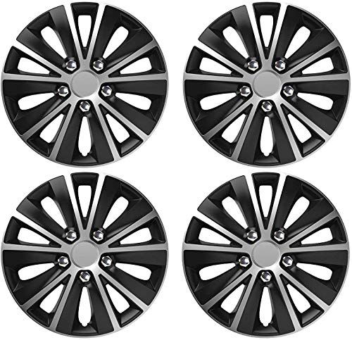UKB4C 13 14 15 16 Alloy Look Black & Silver Stripe Multi-Spoke Wheel Trims Hub Caps Covers Protectors (14)