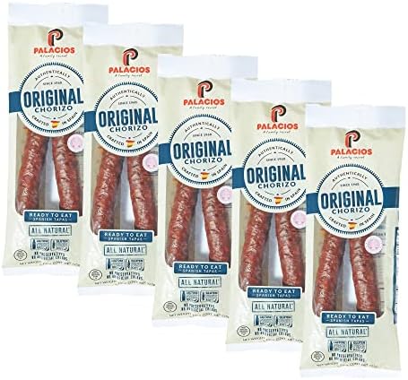 PALACIOS - Authentic Spanish Chorizo by Palacios. All Natural Ground Pork ORIGINAL Smoked Sausage Recipe, Dry Cured in Spain. (5 pack - 7.9 Oz.) Keto & Paleo Friendly. No Gluten, Lactose Free.