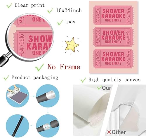Miniatura 3 de Póster de ducha de karaoke, arte de pared con boletos de karaoke, arte de pared retro rosa, cuadros estéticos de color rosa, de moda, retro,
