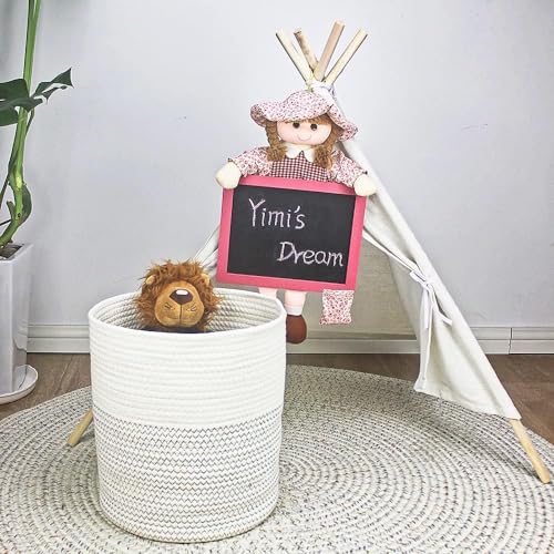 Image of Extra Large Storage Basket With Lid, Cotton Rope Storage Baskets, Laundry Hamper, Toy Bin, For Toys Blankets Pillows Storage In Living Room (16X16X18, Design)