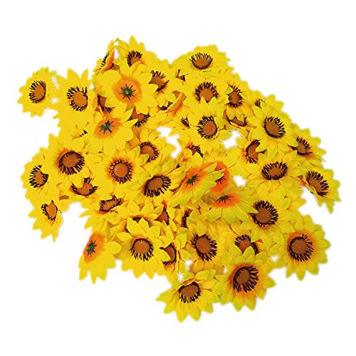 Image of Plastic Artificial 9 cm 50 PIS Big Sunflower Flower Head for Wedding Home DIY Party Decoration Hair Clip Craft (Yellow 9cm X 9cm) (50)