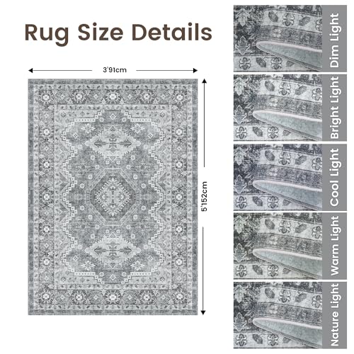 Rugland 3x5 Rug - Stain Resistant Washable Rug, Anti Slip Backing Rugs for Living Room, Vintage Tribal Area Rugs (TPR07-Grey, 3'x5')