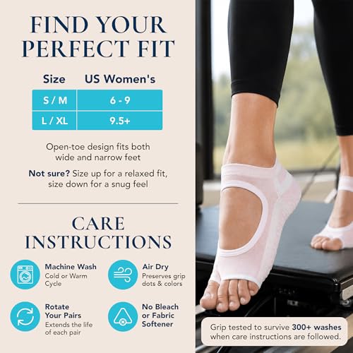 Image of Tucketts Allegro Toeless Pilates Socks with Grips for Women, Non-Slip Open-Toe Grip Socks, Yoga, Barre, Dance, Reformer, Home