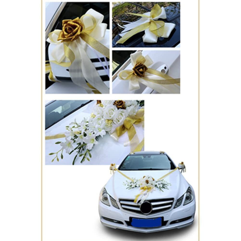 URFEDA Autoschmuck Hochzeit Girlande Hochzeitsschmuck Gaze Rosendekoration Set Auto Schmuck Braut Paar Rose Deko Dekoration Car Auto Wedding Hochzeitsdeko Auto Blumenschmuck Deko für Hochzeit Party