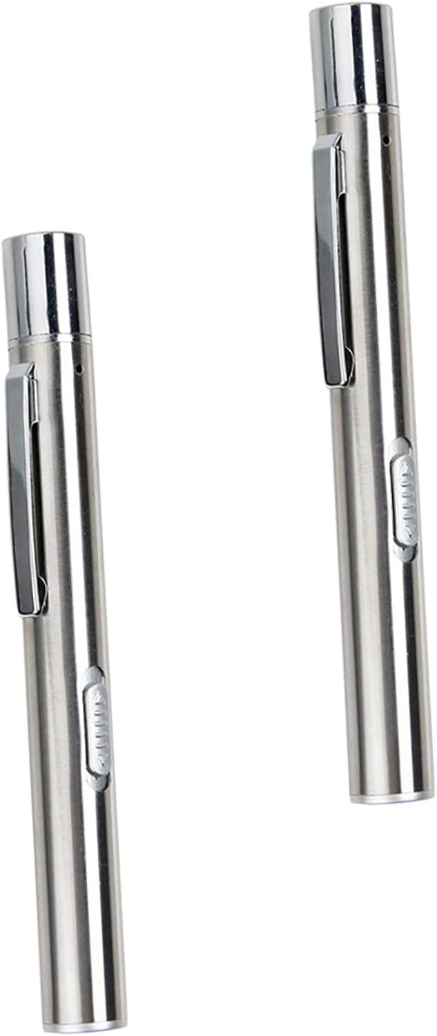 2pcs USB Rechargeable LED Pen Lights with Dual White and Yellow Beams, Portable Metal Penflashlights for Doctors and Nurses, Silver Color, Compact Diagnostic Tools and Pupil