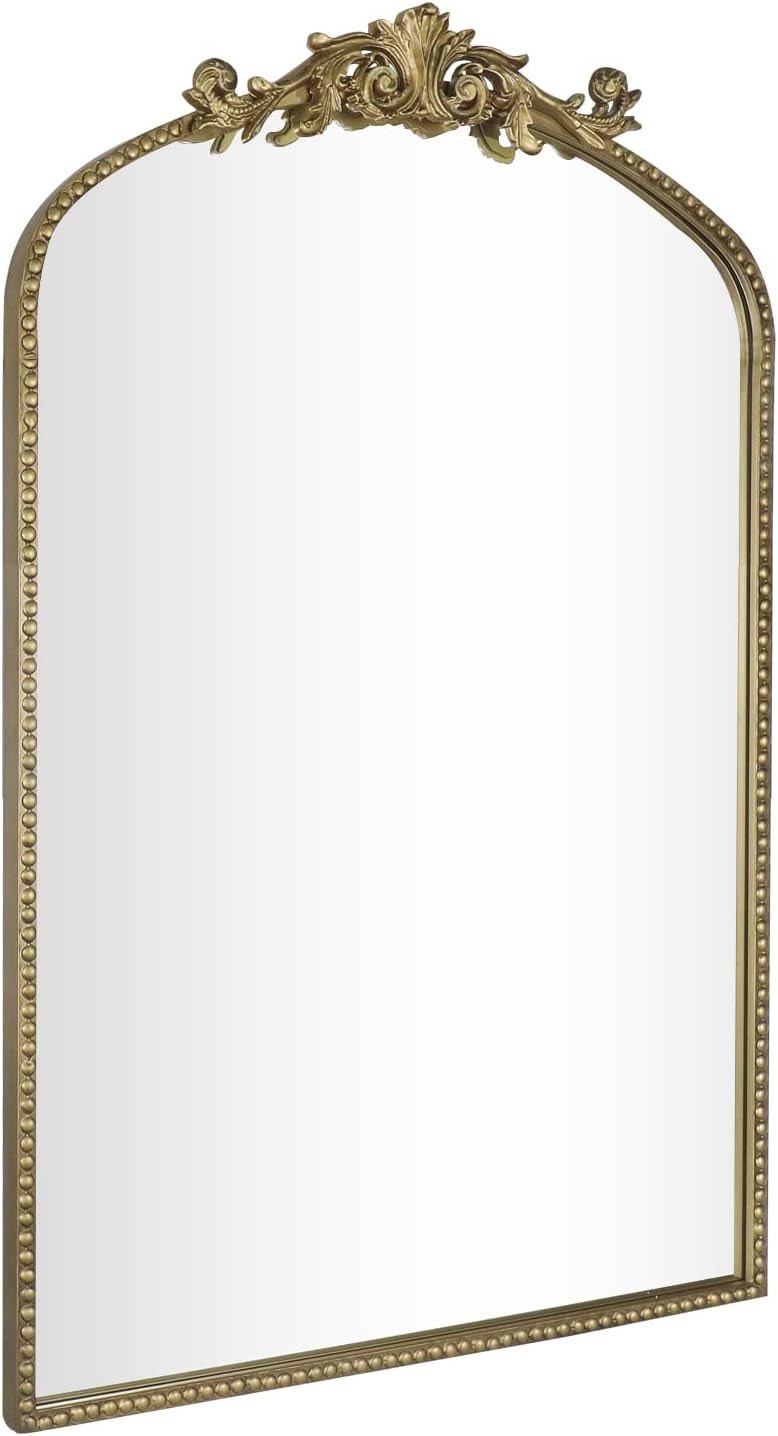 AIXI HOMEVintage Gold Arched Mirror 24"x36", Victorian Antique Mirror with Ornate Metal Frame, Baroque Wall Mounted Mirrors for Entryway/Fireplace/Bathroom/Living Room/Hallway/Bedroom