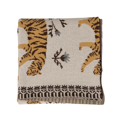 Image of Creative Co-Op Cotton Knit Baby Blanket with Tigers, Multicolor