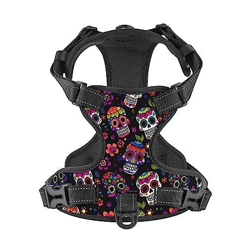 Floral Sugar Skulls Reflective Dog Harness No Pull Soft Vest Harness for Small Medium Large Dog Puppy Pets Small Size