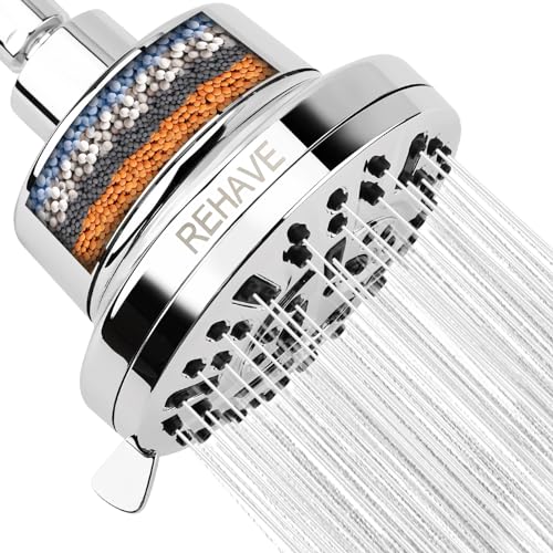 REHAVE Filtered Shower Head - High Pressure Shower Head with filter for Hard Water - Rain Shower Head - Water Softener Shower Head- Luxury 8 Settings Adjustable Water Filter Showerhead with Shower Cap REHAVE Filtered Shower Head - High Pressure Shower Head with filter for Hard Water - Rain Shower Head - Water Softener Shower Head- Luxury 8 Settings Adjustable Water Filter Showerhead with Shower Cap