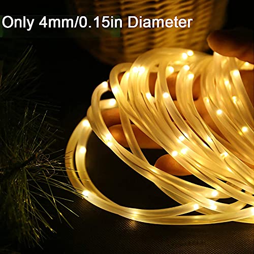 Led Rope Lights Battery Operated, 33Ft 100 Leds Outdoor/Indoor Waterproof Fairy Lights 8 Modes Dimmable/Timer With Remote Control For Christmas Camping Party Garden Holiday Decoration (Warm White) #TOP1