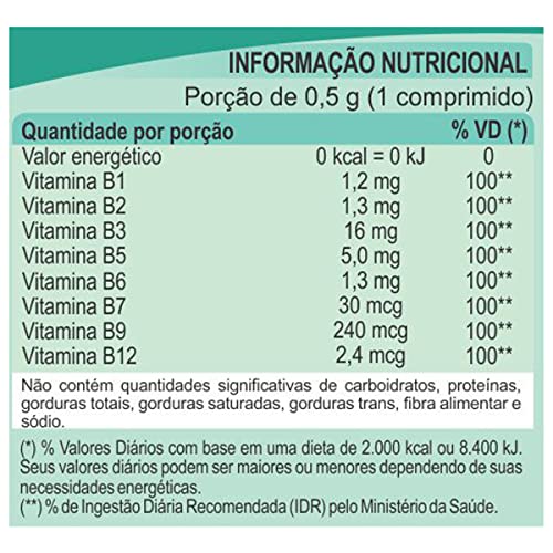 Vitaminas do complexo B (B1, B2, B3, B5, B6, B7, B9 e B12) - 60 comprimidos