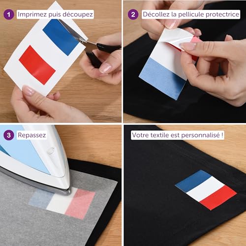Avery Transferts personnalisables pour textile foncés A4 4 feuilles impression jet encre pour créer des motifs sur tissus clairs vêtements accessoires avec application au fer à repasser – vue 5