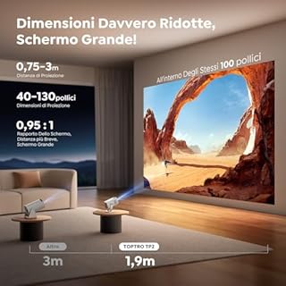 [Android 13|Ottica Corta]Proiettore WIFI6 e Proiettore Portatile Bluetooth 5.4 Two-Way Supporto 1080P 4K Mini Videoproiettore Auto Keystone Rotazione di 270° Per Esterni/Telefoni/HDMI/USB/TV Stick